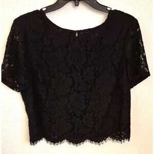 Banana Republic Black Lace Nylon/Cotton Blend Short Sleeve Crop Top Size 6 EUC